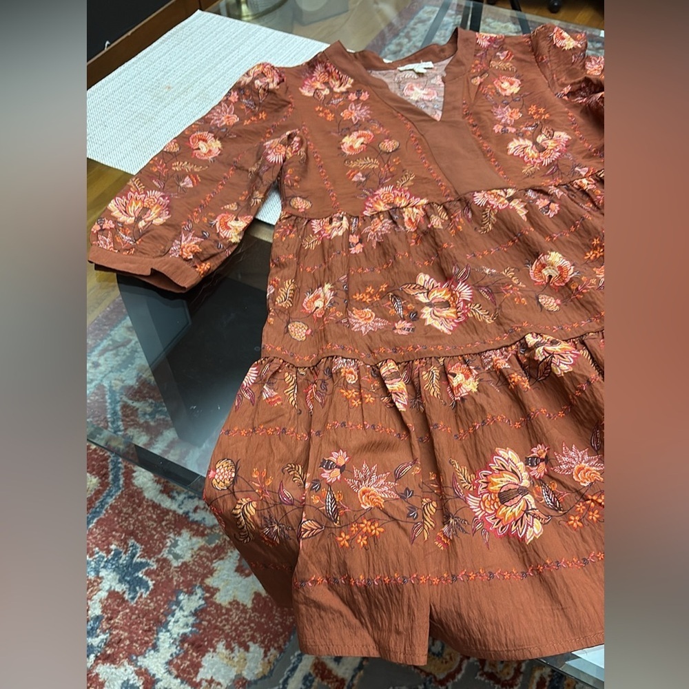 Fig and Flower by ANTHROPOLOGY Terracotta Floral Long Sleeve Dress - Picture 6 of 10